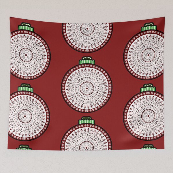 Item preview, White red Merry Christmas mandala floral holiday greetings ornament  designed and sold by DivineMandala.