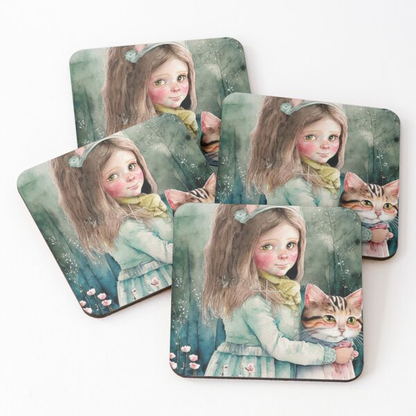 Item preview, Child and cat: watercolor of intimate friendship designed and sold by FotoworldEdel.