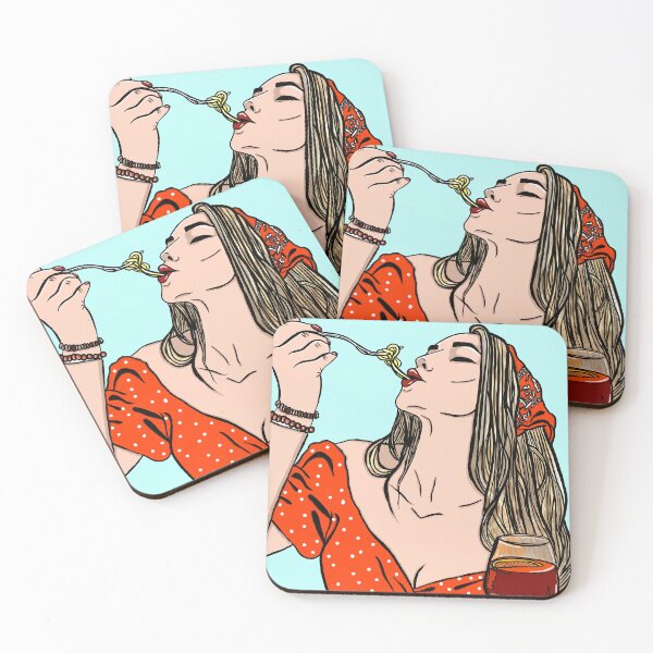Item preview, Girl eating spaghetti retro vector art designed and sold by MimiKoo.