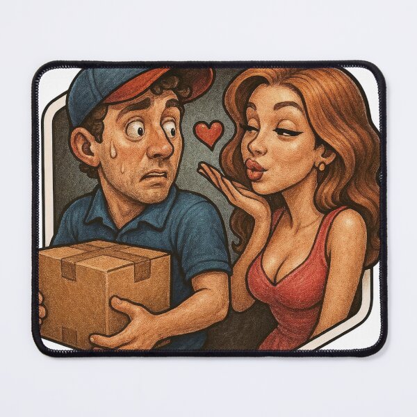 Item preview, Cartoon Delivery Worker and Woman in Hexagonal Frame Design designed and sold by Creative88Art.