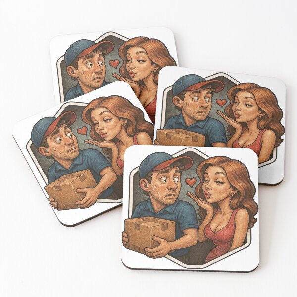 Item preview, Cartoon Delivery Worker and Woman in Hexagonal Frame Design designed and sold by Creative88Art.
