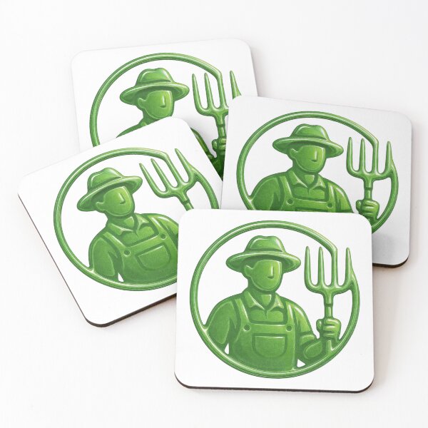 Item preview, Stylized Green Emblem of Farmer with Pitchfork on Black Background designed and sold by Creative88Art.