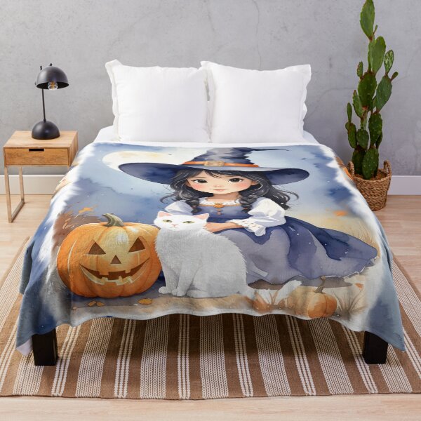 Item preview, Bruja de Halloween, niña con gato y calabaza nativo americano designed and sold by LiskoDesign.