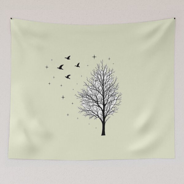 Item preview, Minimalist Tree & Birds Artwork | Black Silhouette Nature Wall Decor | Boho Freedom & Spiritual Art Print designed and sold by KDesignCrafts.