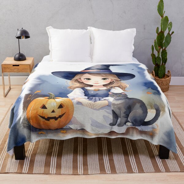 Item preview, Halloween witch, little girl with cat and pumpkin dark blonde designed and sold by LiskoDesign.