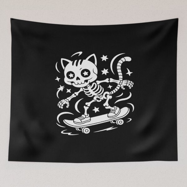 Item preview, Punk Halloween Spooky Skater Skeleton Cat Skateboard designed and sold by JulienAureo.