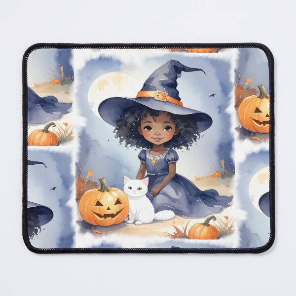 Item preview, Halloween witch, little girl with cat and pumpkin, African designed and sold by LiskoDesign.