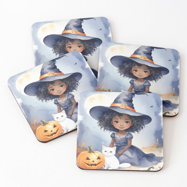 Item preview, Halloween witch, little girl with cat and pumpkin, African designed and sold by LiskoDesign.