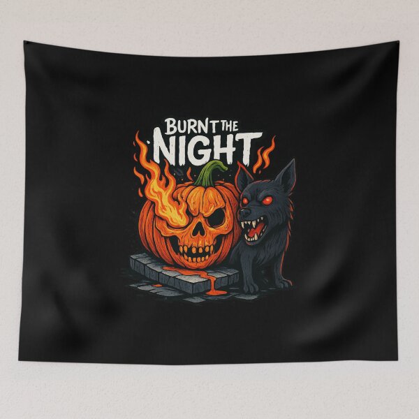 Item preview, Burn the Night – Vampire Dog & Fiery Pumpkin Skull designed and sold by Trendora Studio.
