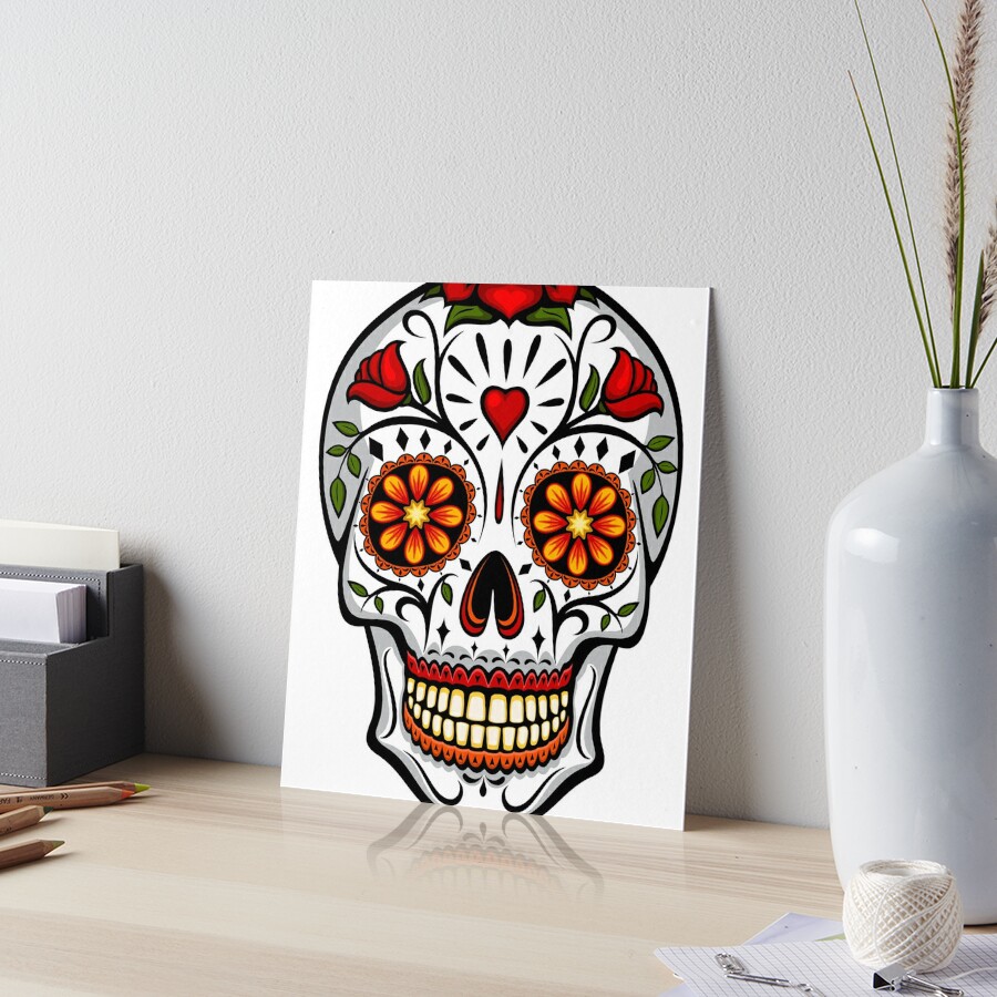 Calavera- Floral Sugar Skull Art Board Print for Sale by