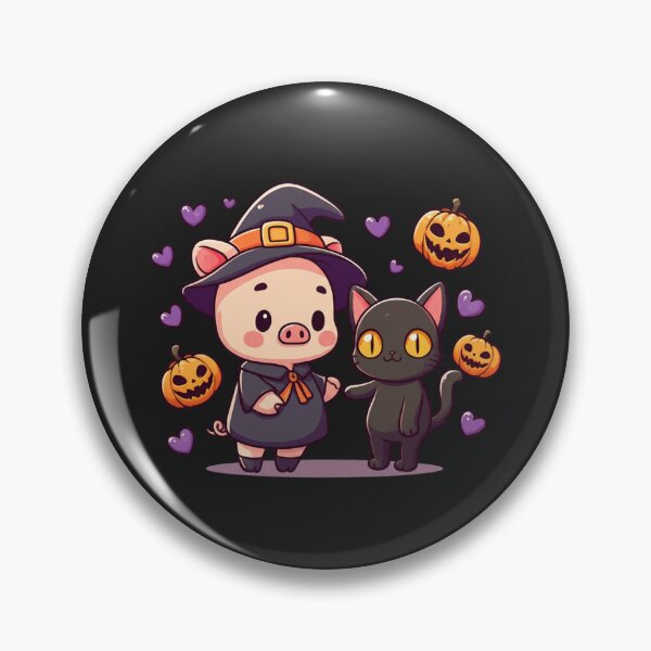 Item preview, Magical Night Duo – Cute Chibi Pig Witch with Black Cat Kawaii Halloween Design designed and sold by ColorSplash123.