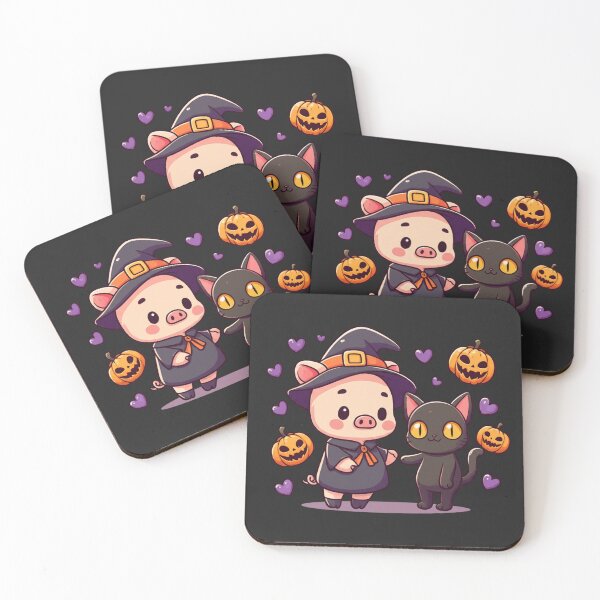 Item preview, Magical Night Duo – Cute Chibi Pig Witch with Black Cat Kawaii Halloween Design designed and sold by ColorSplash123.