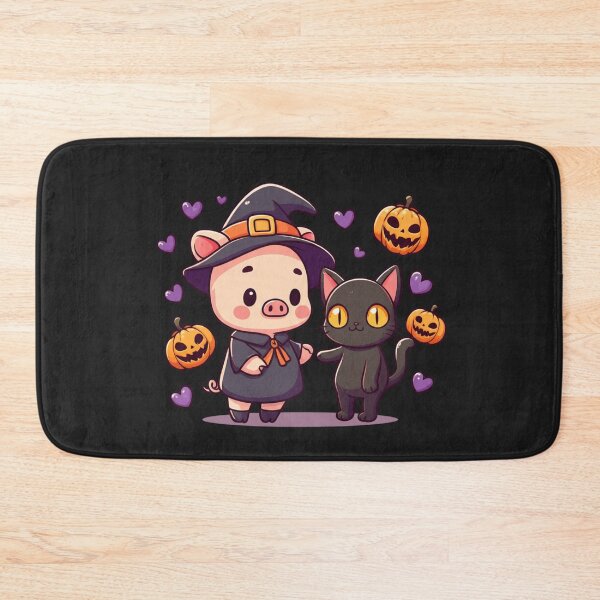 Item preview, Magical Night Duo – Cute Chibi Pig Witch with Black Cat Kawaii Halloween Design designed and sold by ColorSplash123.