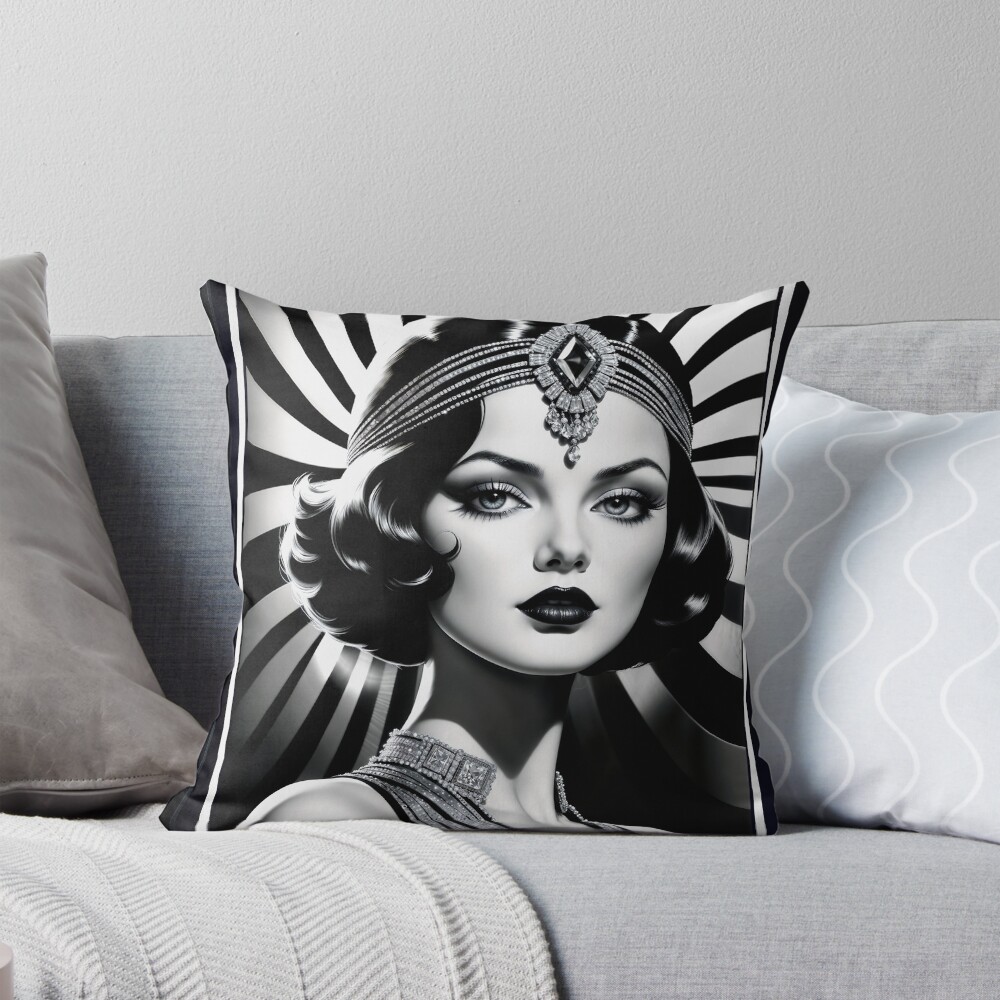 Radiant Glamour Of The Bygone Era Beauty Lanthia Valariana Mesmerizing AI Concept Art by Xzendor7 Decorative Art Print Throw Pillow