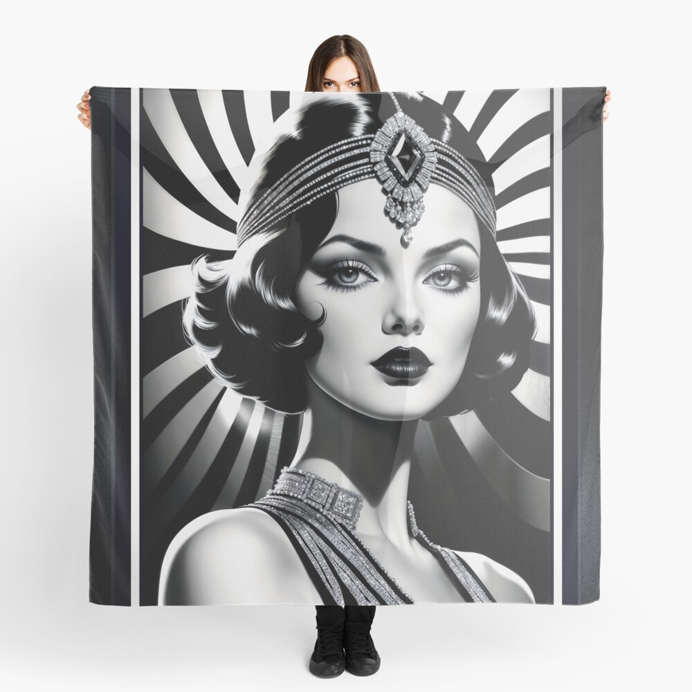 Radiant Glamour Of The Bygone Era Beauty Lanthia Valariana Mesmerizing AI Concept Art by Xzendor7 Decorative Art Print Ladies Scarf