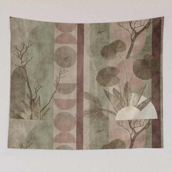 Item preview, Abstract Botanical with Birds and Geometric Shapes – Neutral Tones designed and sold by hAITHAM1985.