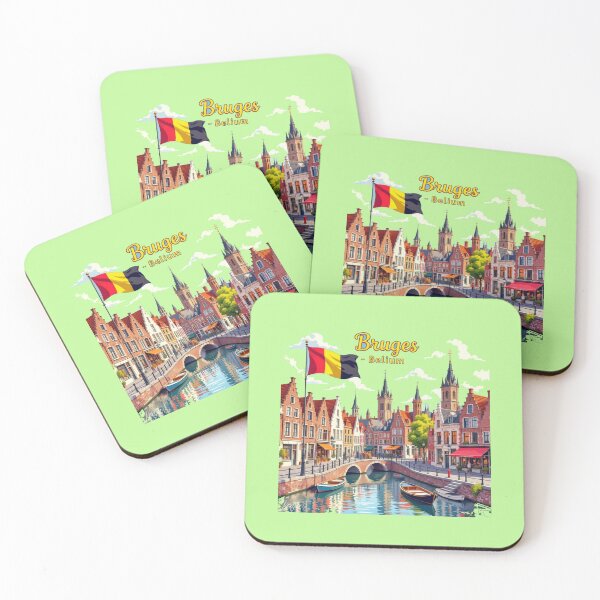 Item preview, Charming 3D Sketch of Bruges Belgium Cityscape with Flag,  designed and sold by PaintMeWorld.