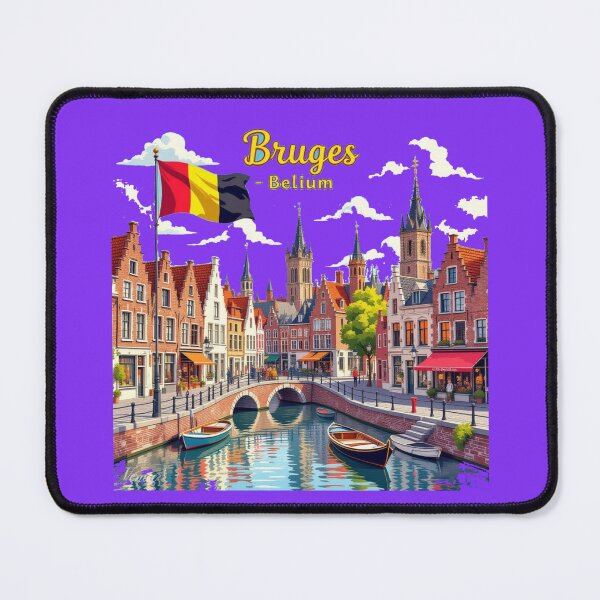 Item preview, Charming 3D Sketch of Bruges Belgium Cityscape with Flag, designed and sold by PaintMeWorld.