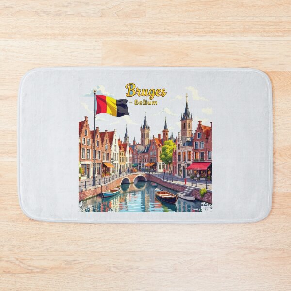 Item preview, Charming 3D Sketch of Bruges Belgium Cityscape with Flag,  designed and sold by PaintMeWorld.
