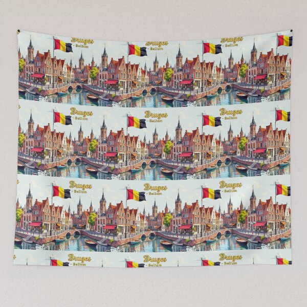 Item preview, Charming 3D Sketch of Bruges Belgium Cityscape with Flag,  designed and sold by PaintMeWorld.