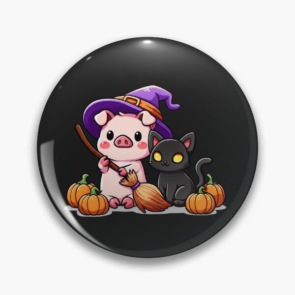 Item preview, Witchy Pig and Cat – Cute Chibi Pig with Black Cat Kawaii Halloween Design designed and sold by ColorSplash123.