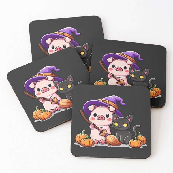 Item preview, Witchy Pig and Cat – Cute Chibi Pig with Black Cat Kawaii Halloween Design designed and sold by ColorSplash123.