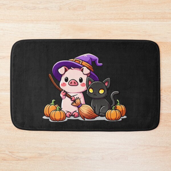 Item preview, Witchy Pig and Cat – Cute Chibi Pig with Black Cat Kawaii Halloween Design designed and sold by ColorSplash123.