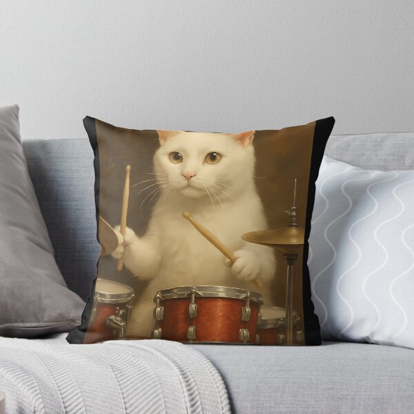 Item preview,  White Cat Drumming On A Drum Set designed and sold by CosteDecu.