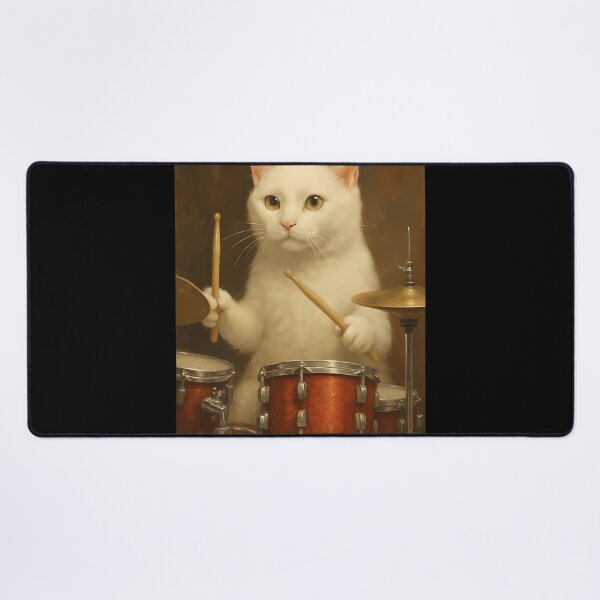 Item preview, White Cat Drumming On A Drum Set designed and sold by CosteDecu.