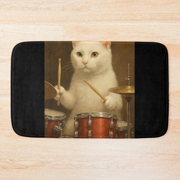 Item preview,  White Cat Drumming On A Drum Set designed and sold by CosteDecu.