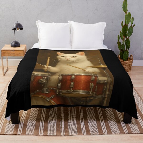 Item preview,  White Cat Drumming On A Drum Set designed and sold by CosteDecu.