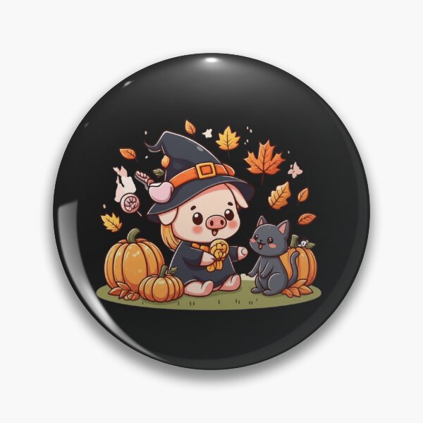 Item preview, Pumpkin Picnic – Cute Chibi Pig Witch Sharing Candy with Black Cat Kawaii Halloween Design designed and sold by ColorSplash123.