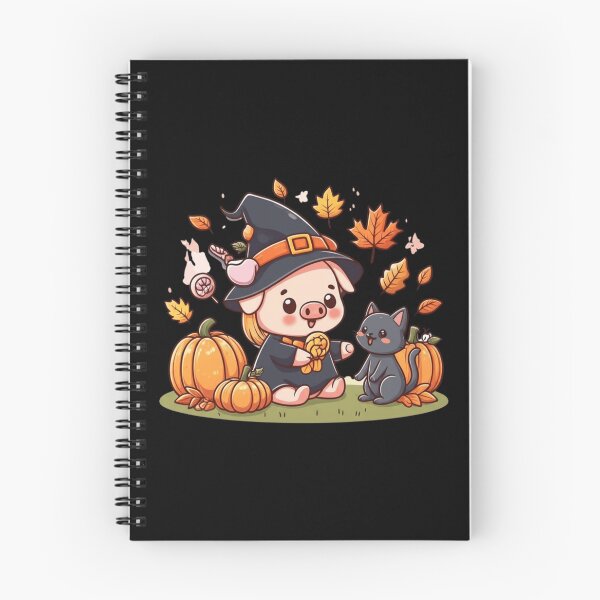 Item preview, Pumpkin Picnic – Cute Chibi Pig Witch Sharing Candy with Black Cat Kawaii Halloween Design designed and sold by ColorSplash123.