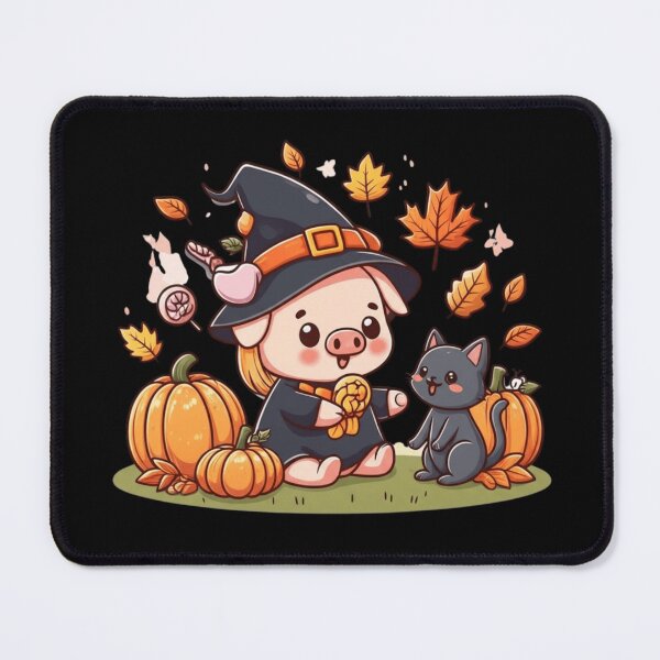 Item preview, Pumpkin Picnic – Cute Chibi Pig Witch Sharing Candy with Black Cat Kawaii Halloween Design designed and sold by ColorSplash123.