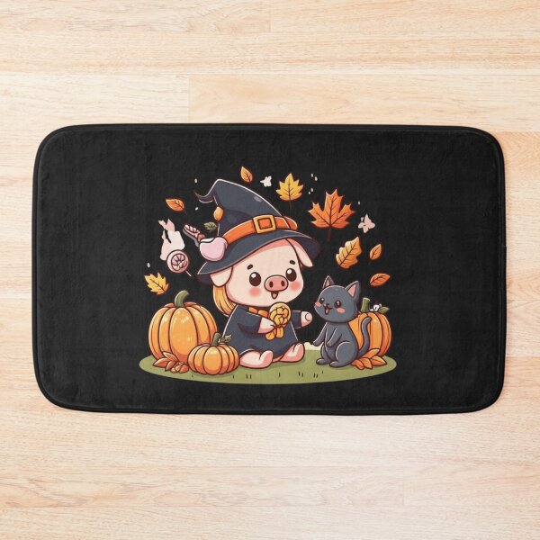 Item preview, Pumpkin Picnic – Cute Chibi Pig Witch Sharing Candy with Black Cat Kawaii Halloween Design designed and sold by ColorSplash123.