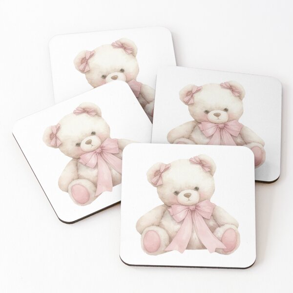 Item preview, beige teddy bear with pink bows designed and sold by viviofthevalley.