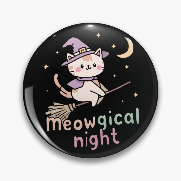 Item preview, Meowgical Night Kawaii Witch Cat | Cute Halloween Broom Ride designed and sold by SpinningCharm.