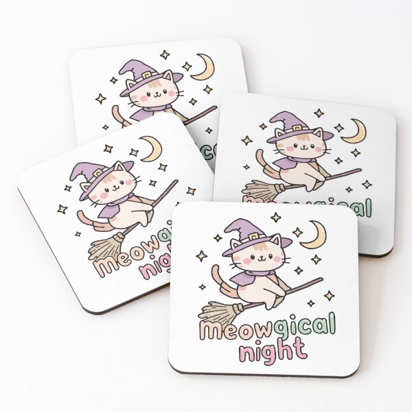 Item preview, Meowgical Night Kawaii Witch Cat | Cute Halloween Broom Ride designed and sold by SpinningCharm.