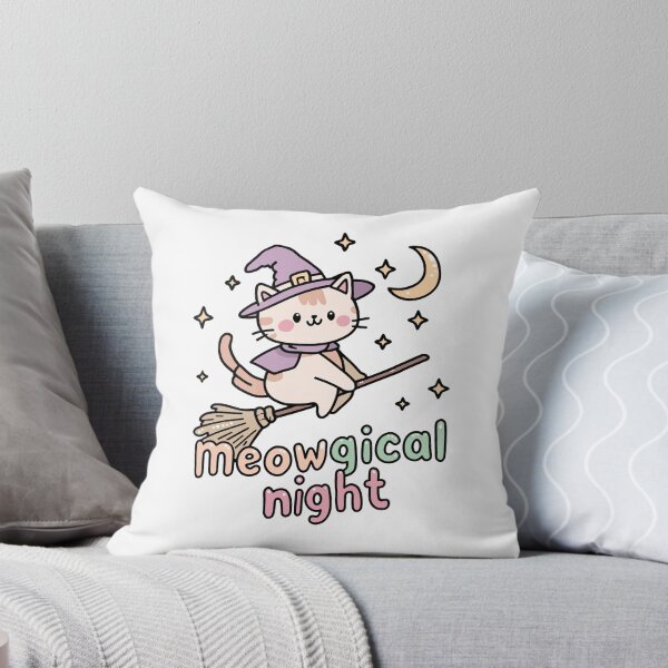 Item preview, Meowgical Night Kawaii Witch Cat | Cute Halloween Broom Ride designed and sold by SpinningCharm.