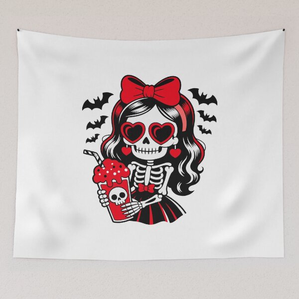 Item preview, Cute Skeleton Girl with Drink – Gothic Creepy Cute Halloween Design designed and sold by styleonestaa.
