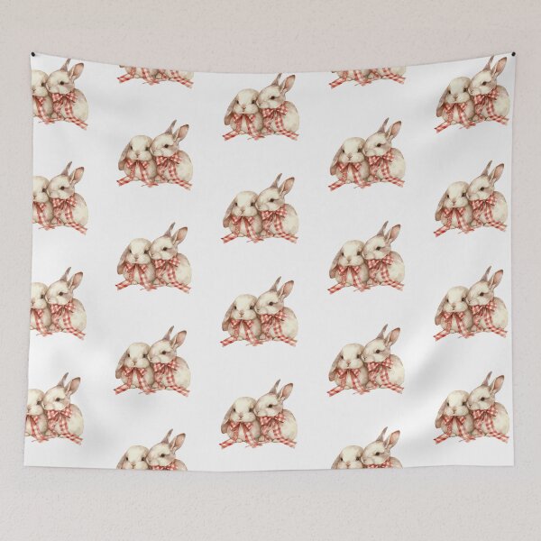 Item preview, bunnies with red plaid bows designed and sold by viviofthevalley.