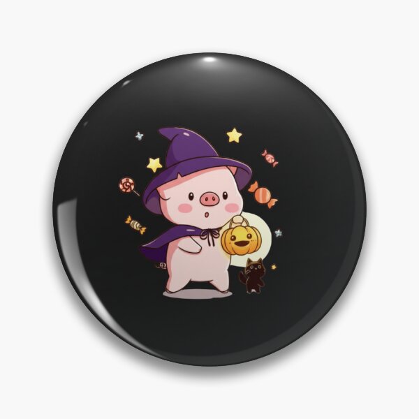 Item preview, Spooky Lantern Walk – Cute Chibi Pig Witch with Black Cat Kawaii Halloween Design designed and sold by ColorSplash123.