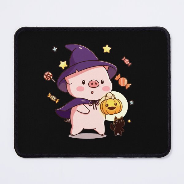Item preview, Spooky Lantern Walk – Cute Chibi Pig Witch with Black Cat Kawaii Halloween Design designed and sold by ColorSplash123.