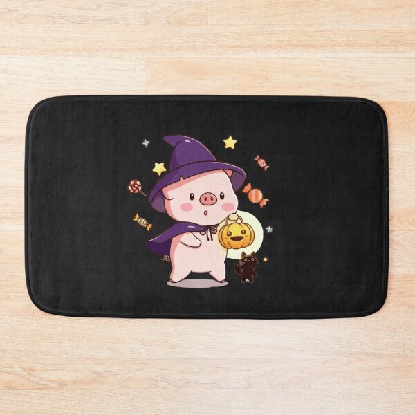 Item preview, Spooky Lantern Walk – Cute Chibi Pig Witch with Black Cat Kawaii Halloween Design designed and sold by ColorSplash123.