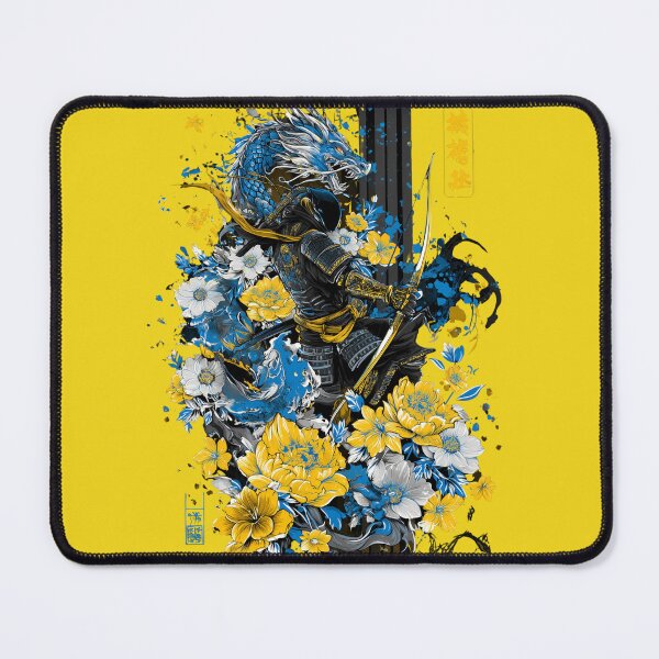 Item preview, Samurai Dragon Warrior – Japanese art in blue and yellow designed and sold by Oni-Pixels.