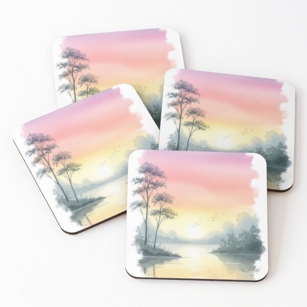 Item preview, Peaceful Watercolor Sunrise at the Lake designed and sold by jhharoon.