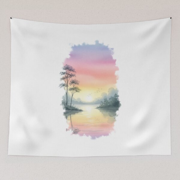 Item preview, Peaceful Watercolor Sunrise at the Lake designed and sold by jhharoon.