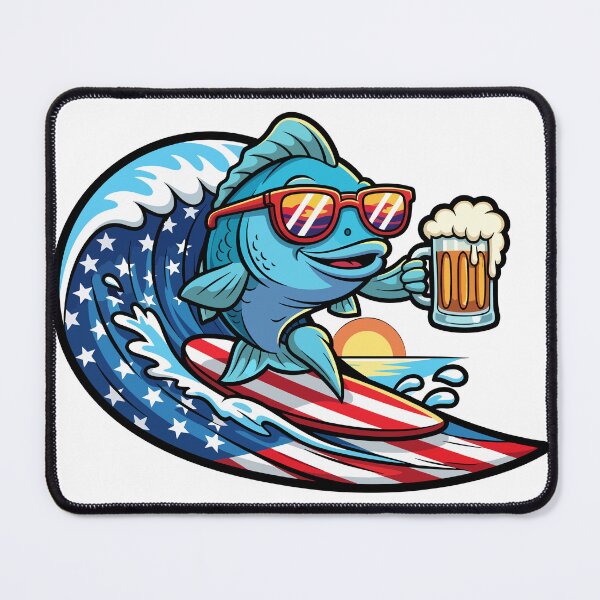 Item preview, Fish Surfer with Beer - USA Flag Surf And Sunset Design. designed and sold by NayemArts.