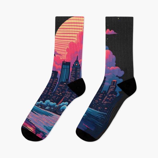 Item preview, Neon Sunset Over Futuristic Cityscape designed and sold by MondeMade.