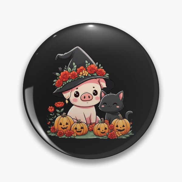 Item preview, Flower Crown Magic – Cute Chibi Pig Witch with Black Cat Kawaii Halloween Design designed and sold by ColorSplash123.
